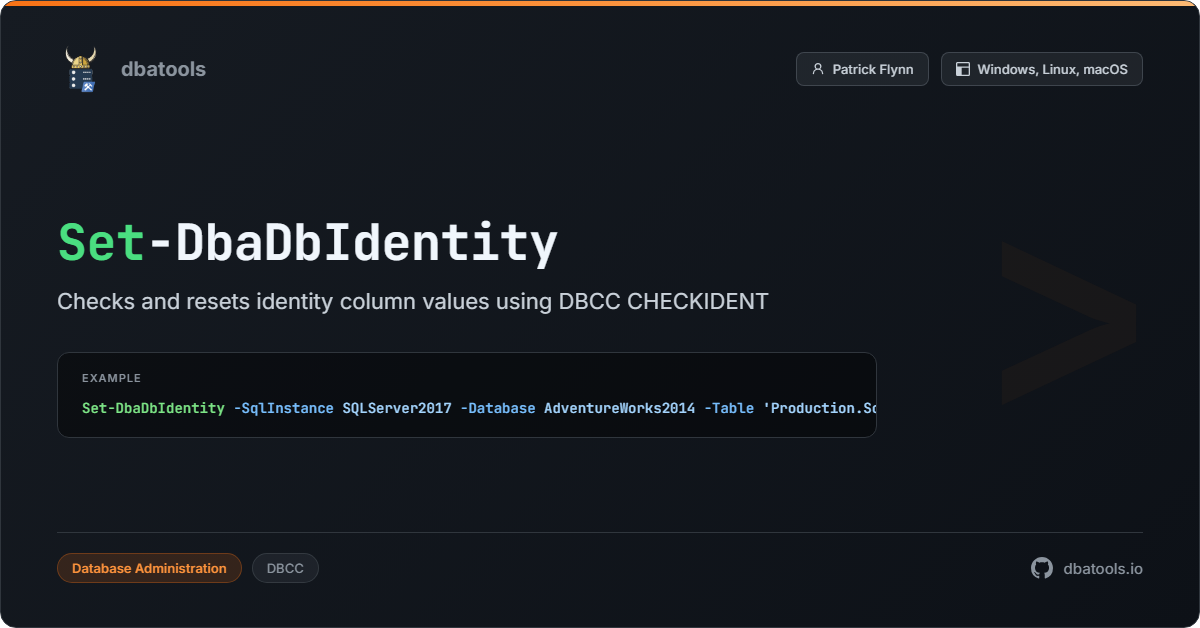Set-DbaDbIdentity | dbatools | SQL Server automation with PowerShell