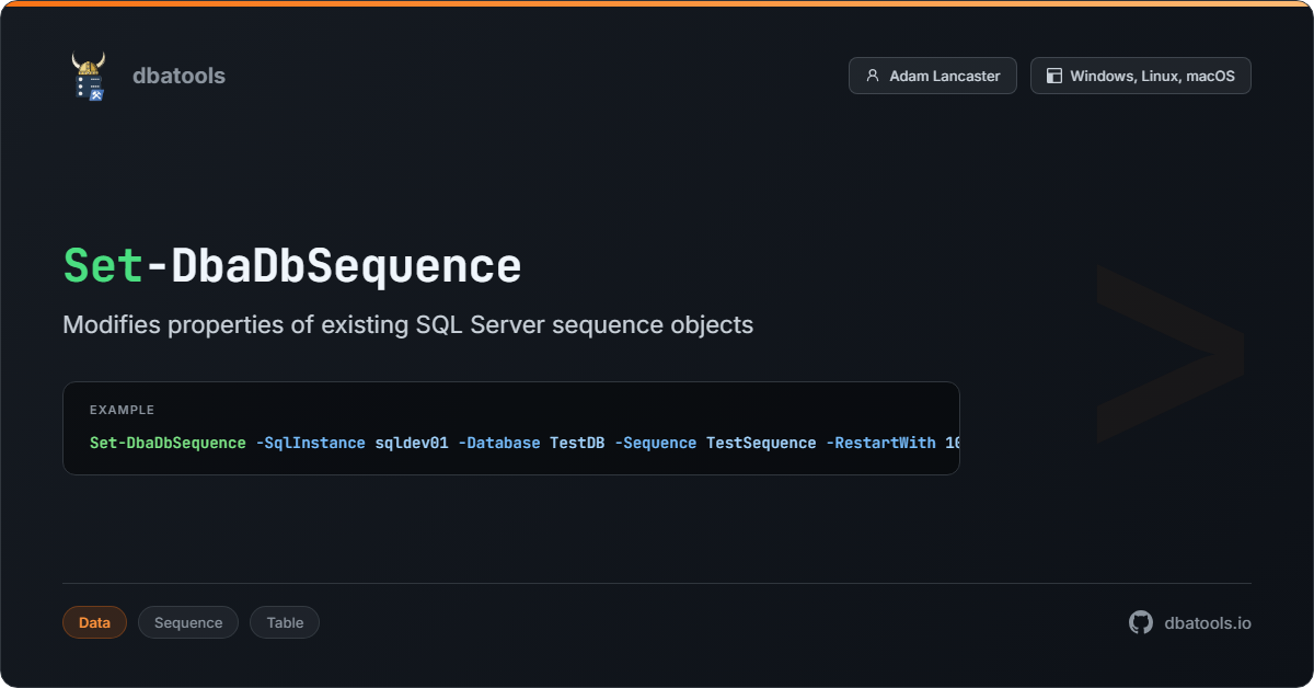 Set-DbaDbSequence | dbatools | SQL Server automation with PowerShell