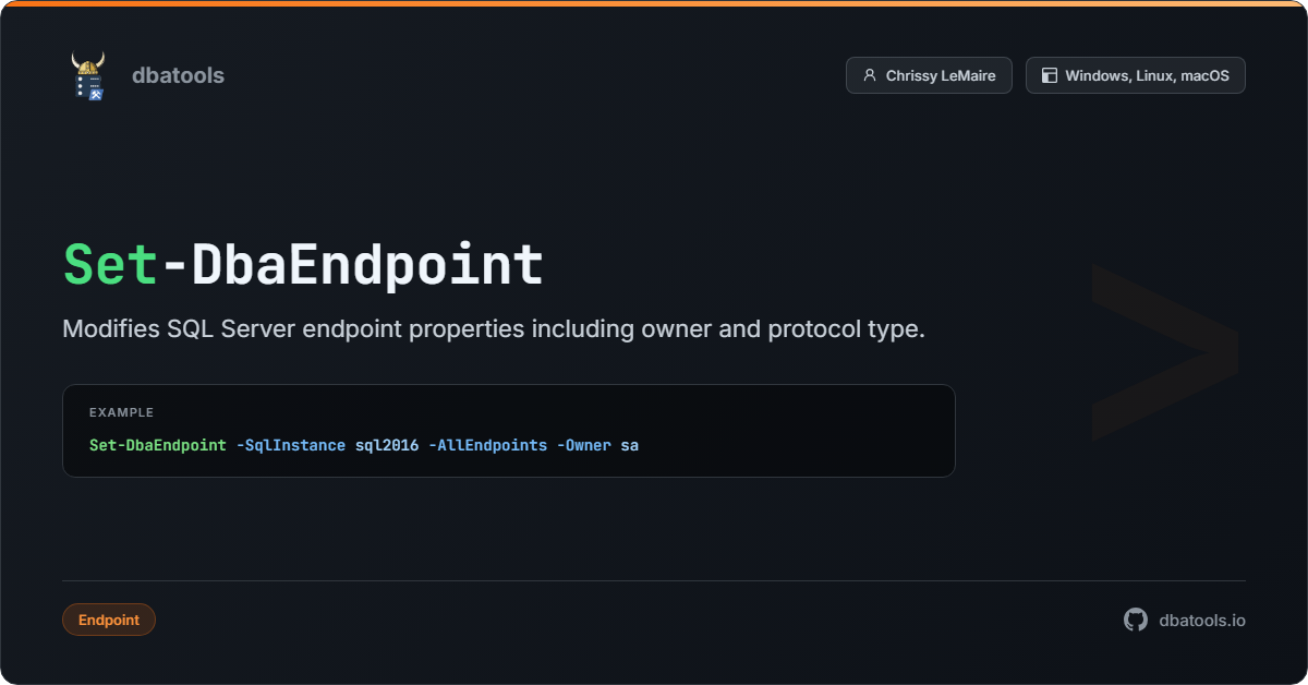 Set-DbaEndpoint | dbatools | SQL Server automation with PowerShell