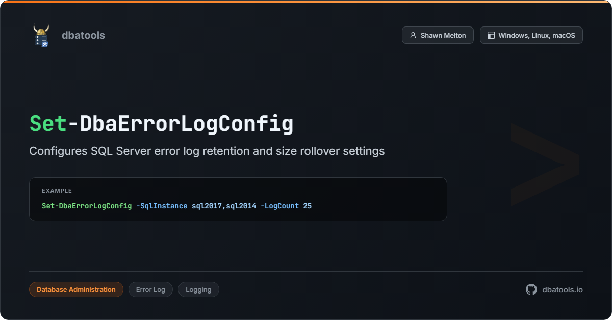 Set-DbaErrorLogConfig | dbatools | SQL Server automation with PowerShell
