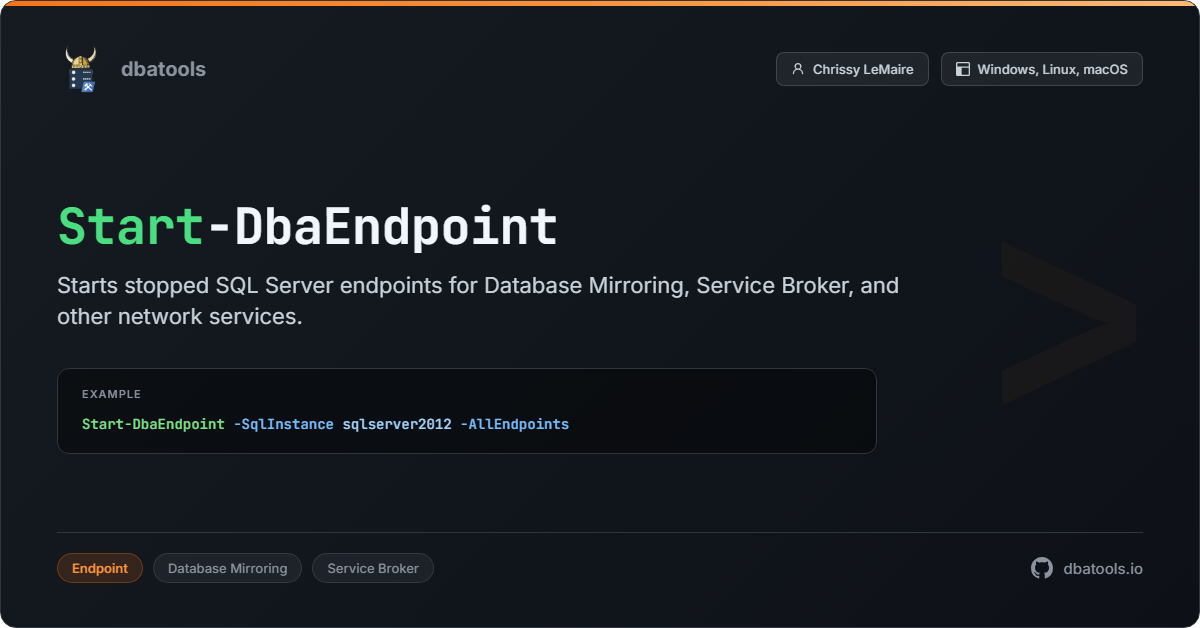 Start-DbaEndpoint | dbatools | SQL Server automation with PowerShell