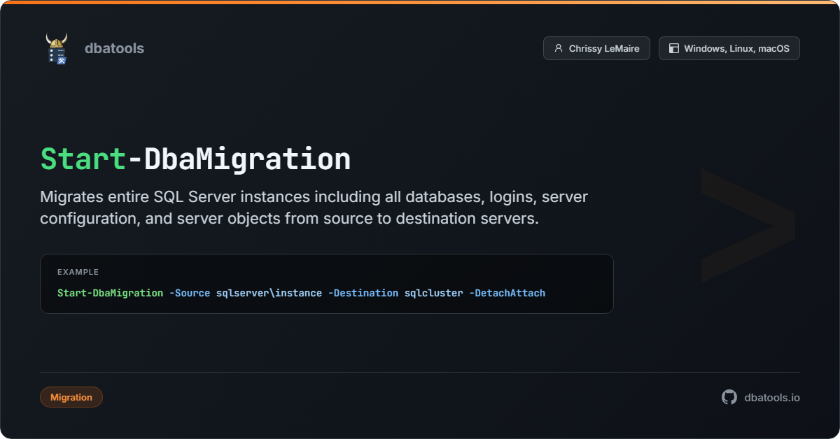 Start-DbaMigration | dbatools | SQL Server automation with PowerShell