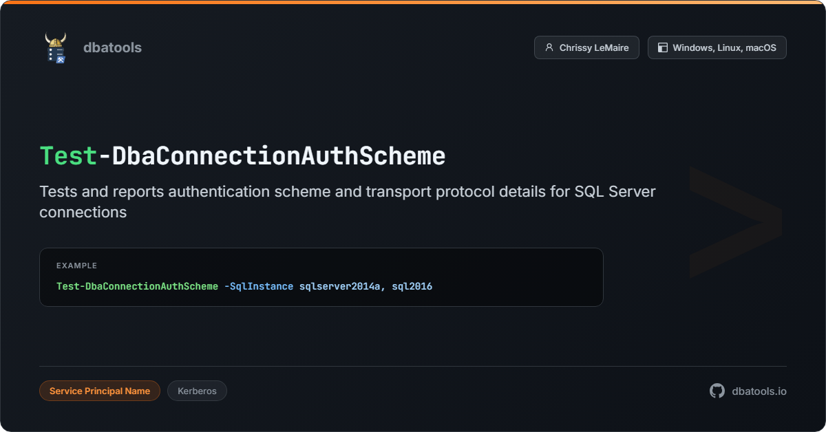 Test-DbaConnectionAuthScheme | dbatools | SQL Server automation with ...