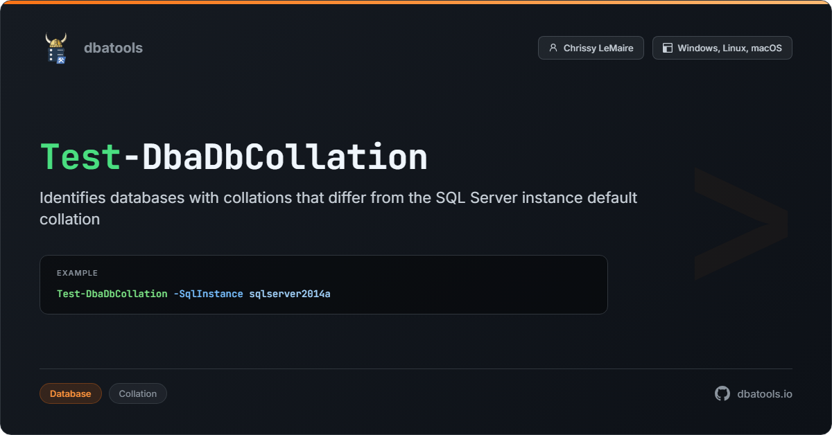 Test-DbaDbCollation | dbatools | SQL Server automation with PowerShell